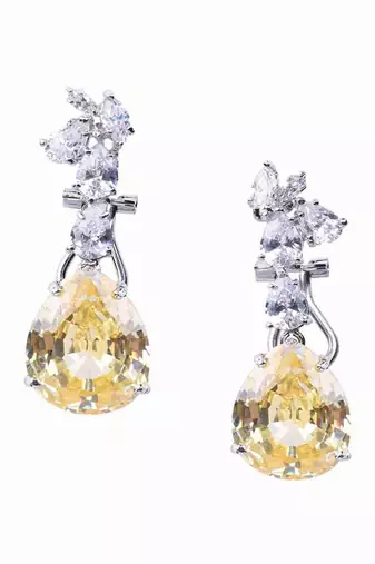 Yellow Stiff Diamond Line With Pear Yellow Sapphire Drop