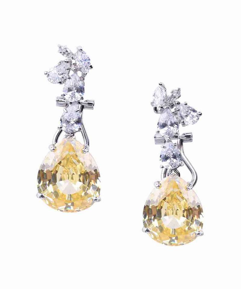 Yellow Stiff Diamond Line With Pear Yellow Sapphire Drop