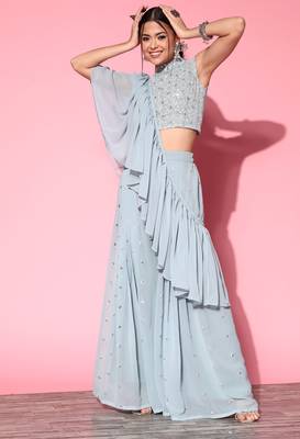 Blue sequins georgette salwar 1