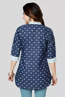 Blue printed cotton poly short-kurtis