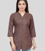 Coffee printed cotton poly short-kurtis