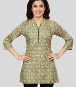 Green printed rayon short-kurtis