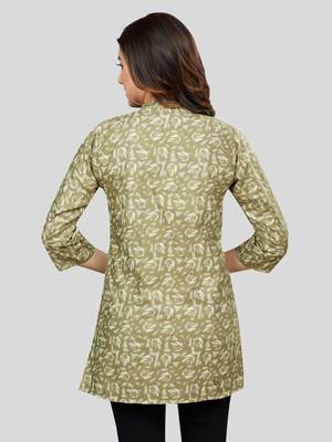 Green printed rayon short-kurtis 2