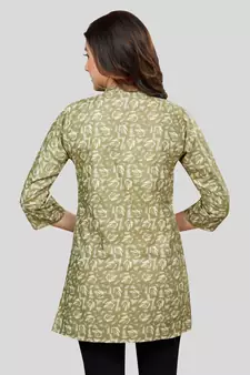 Green printed rayon short-kurtis