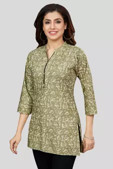 Green printed rayon short-kurtis