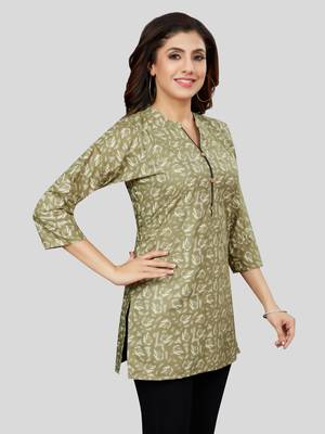 Green printed rayon short-kurtis 4