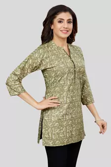 Green printed rayon short-kurtis