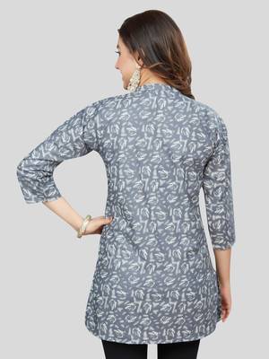 Grey printed rayon short-kurtis 2