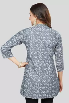 Grey printed rayon short-kurtis
