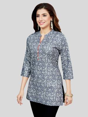 Grey printed rayon short-kurtis 3