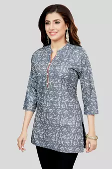 Grey printed rayon short-kurtis