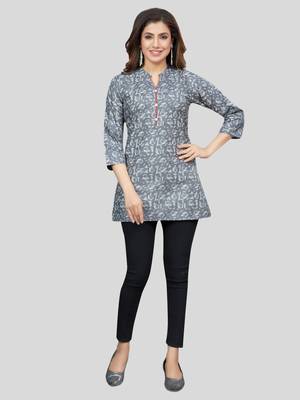 Grey printed rayon short-kurtis 5