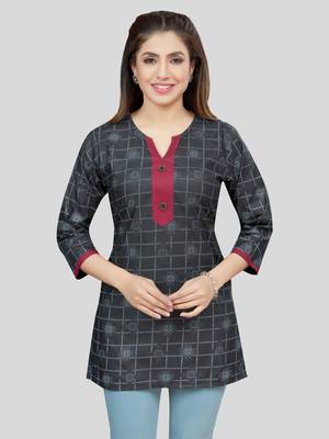 Black printed rayon short-kurtis 1