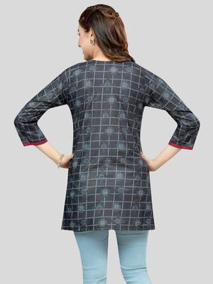 Black printed rayon short-kurtis 2