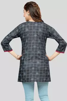 Black printed rayon short-kurtis