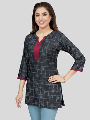 Black printed rayon short-kurtis 3