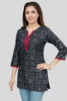 Black printed rayon short-kurtis