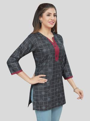 Black printed rayon short-kurtis 4