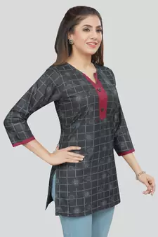 Black printed rayon short-kurtis