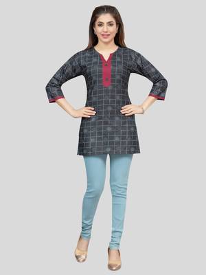 Black printed rayon short-kurtis 5