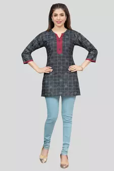Black printed rayon short-kurtis