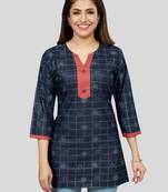 Navy-blue printed rayon short-kurtis
