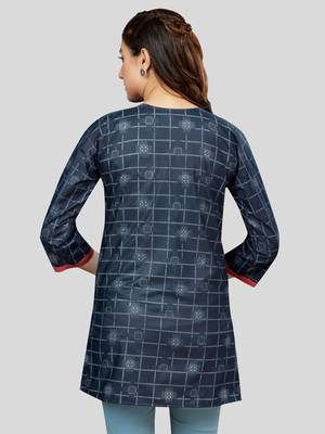 Navy-blue printed rayon short-kurtis 2