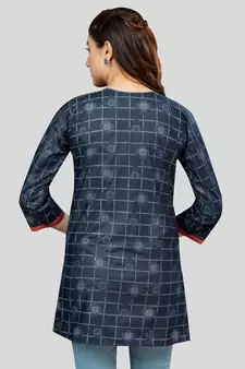 Navy-blue printed rayon short-kurtis