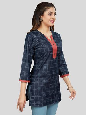 Navy-blue printed rayon short-kurtis 4