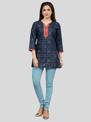 Navy-blue printed rayon short-kurtis 5
