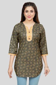 Green printed rayon short-kurtis