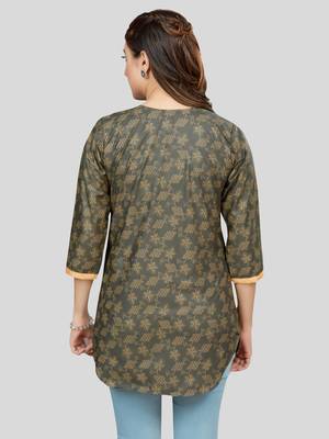 Green printed rayon short-kurtis 2