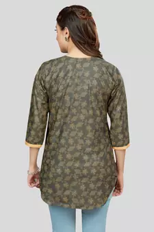 Green printed rayon short-kurtis