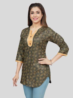 Green printed rayon short-kurtis 3
