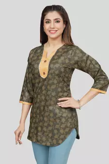 Green printed rayon short-kurtis