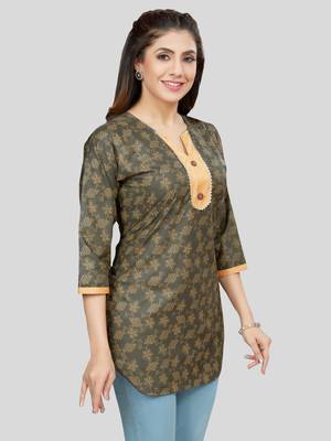 Green printed rayon short-kurtis 4