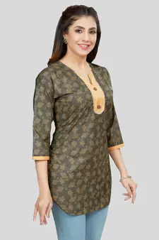 Green printed rayon short-kurtis
