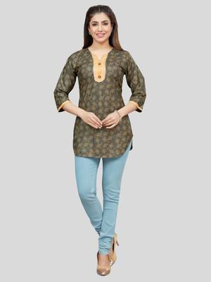 Green printed rayon short-kurtis 5