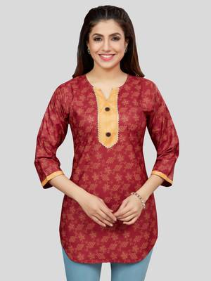Red printed rayon short-kurtis 1