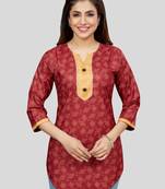 Red printed rayon short-kurtis