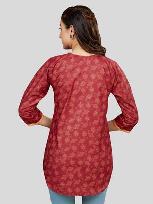 Red printed rayon short-kurtis 2