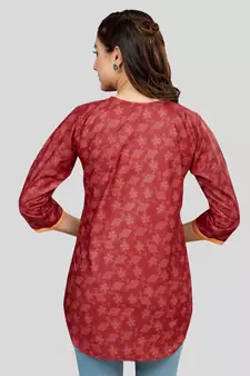 Red printed rayon short-kurtis