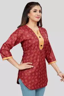 Red printed rayon short-kurtis