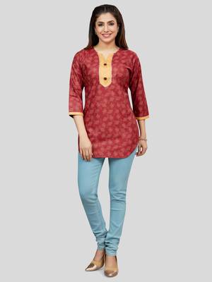 Red printed rayon short-kurtis 5