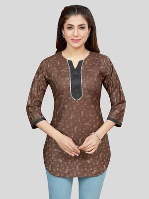 Coffee printed rayon short-kurtis 1