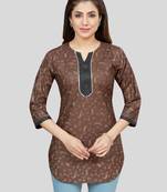 Coffee printed rayon short-kurtis