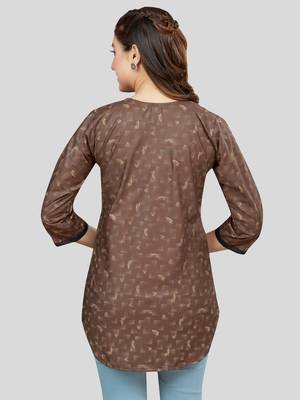 Coffee printed rayon short-kurtis 2