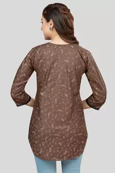 Coffee printed rayon short-kurtis