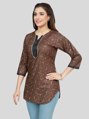 Coffee printed rayon short-kurtis 3