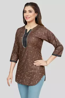 Coffee printed rayon short-kurtis
